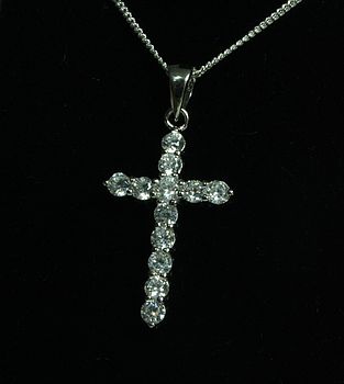 Sterling Silver Diamante Cross Necklace, 3 of 3