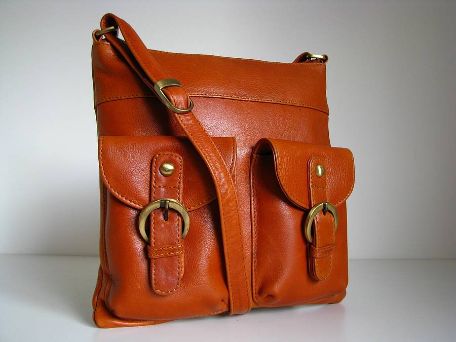 Tan Leather Cross Body Pocket Messenger Bag By The Leather Store | www.bagssaleusa.com