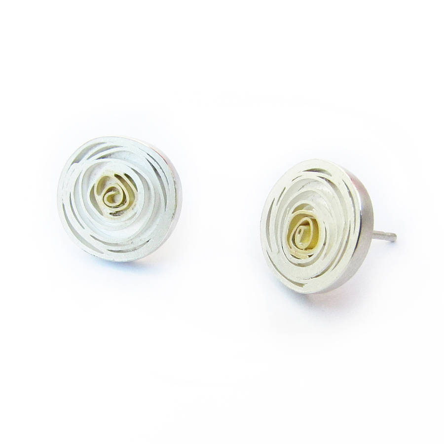 Silver Spiral Earstuds With 18ct Detail, 1 of 5