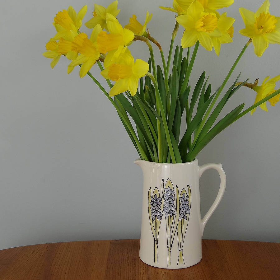 hand painted personalised hyacinth jug by fired arts and crafts ...