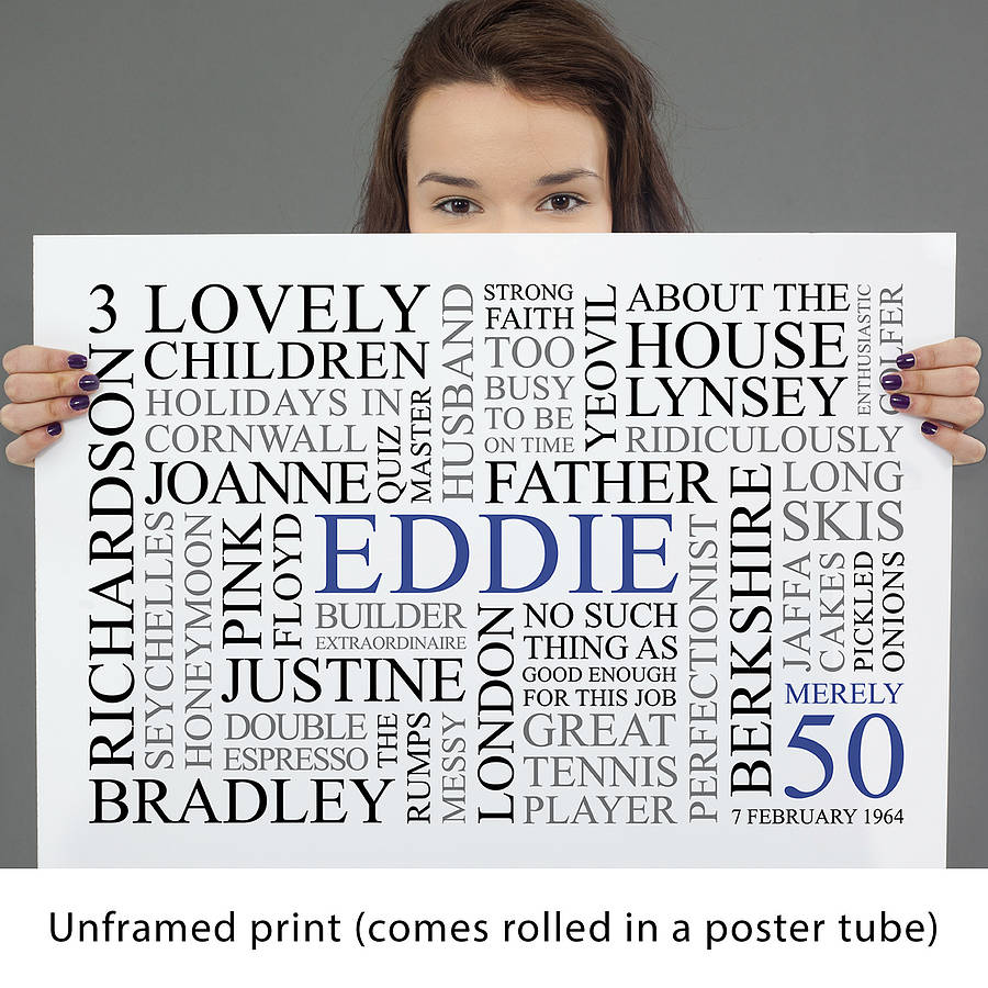 Details about  / 50th BIRTHDAY WORD ART PERSONALISED FIFTY PRESENT ANY COLOURS /& WORDS HIM