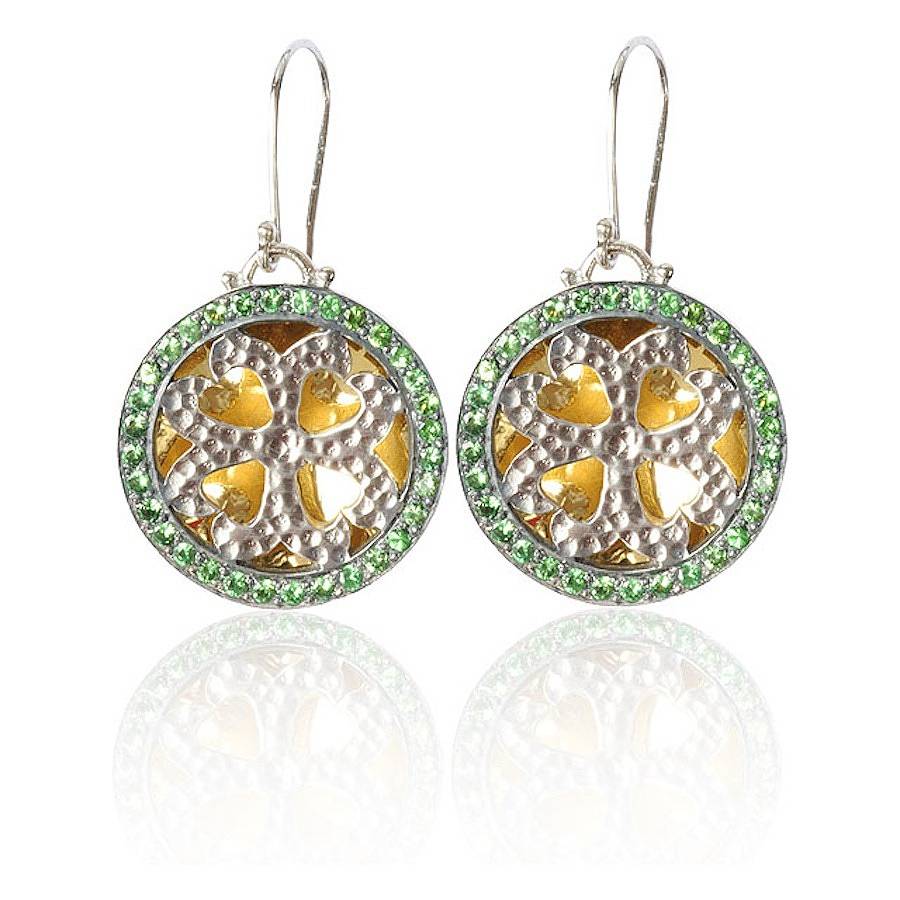 Lucky Cross Semi Precious Stone Earrings By Decï Byzantine Cross Green Tsavorite Earrings