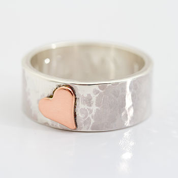 Personalised Wide Beaten Silver Heart Ring, 6 of 11
