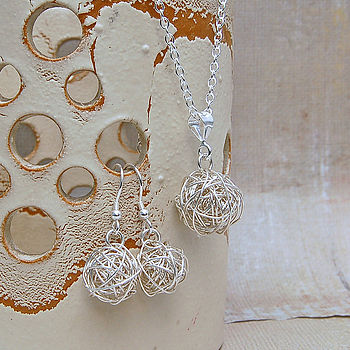 Silver Bird's Nest Necklace & Earrings, 3 of 5