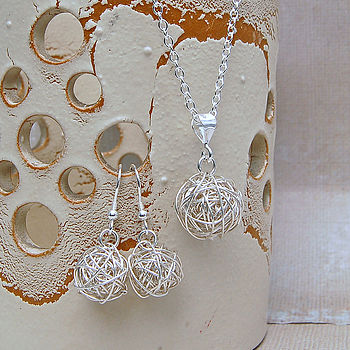 Silver Bird's Nest Necklace & Earrings, 2 of 5
