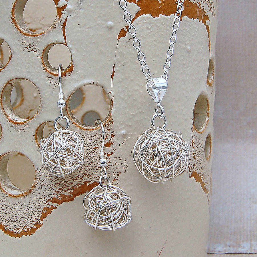 Silver Bird's Nest Necklace & Earrings, 1 of 5