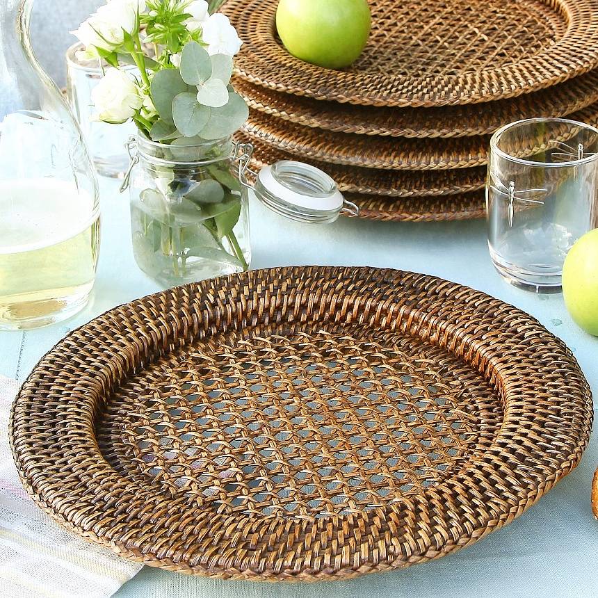 set of six rattan charger plates by dibor