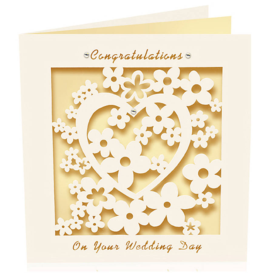 laser cut card congratulations wedding day by pink