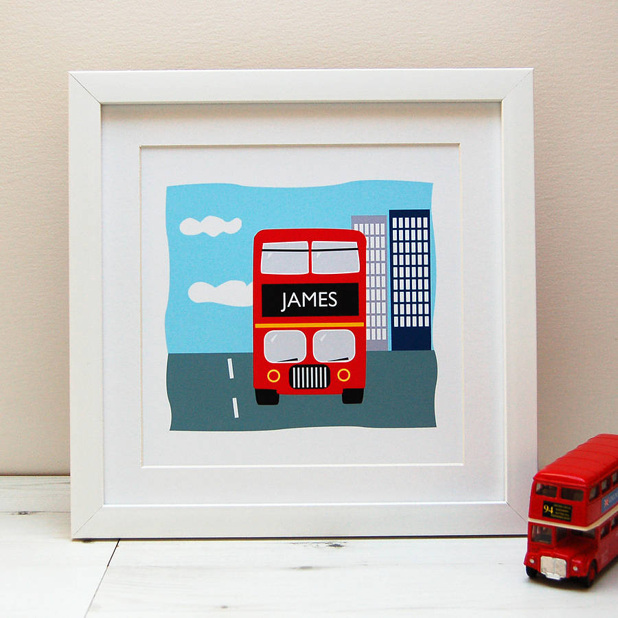 child's personalised red bus print by spotty n stripy ...