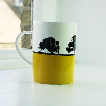 Tree Silhouette Landscape Mug Mustard, 2 of 2