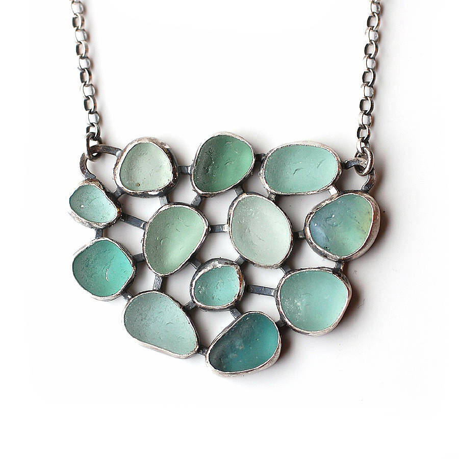 Pale Green Sea Glass Cluster Pendant By Tania Covo | notonthehighstreet.com