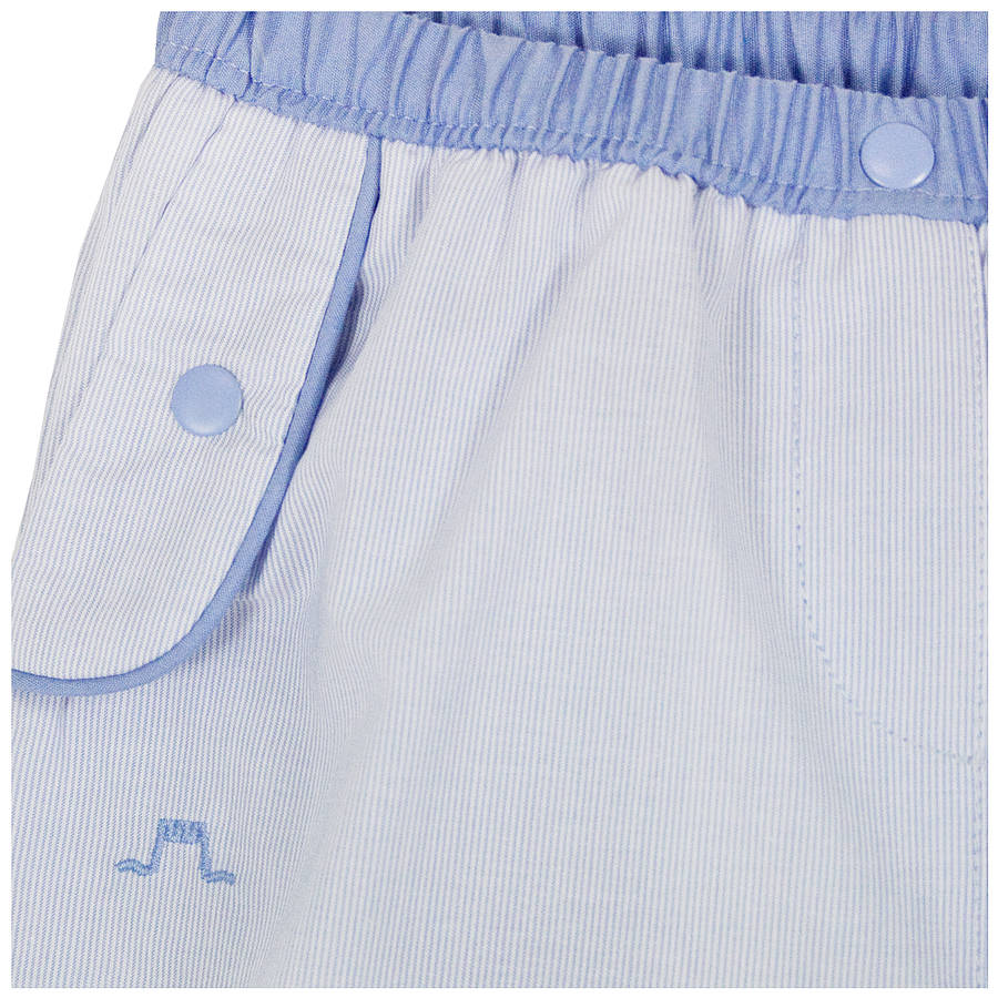 Baby Boy Blue Trim Body, Bloomer And Socks By Chateau de Sable