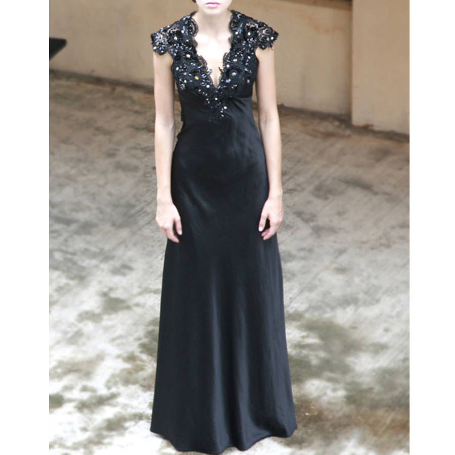 Black Beaded Embellishment Evening Dress By Elliot Claire London