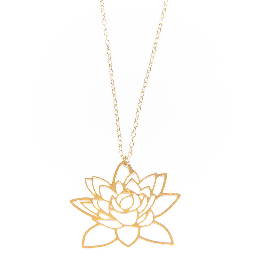 Gold Lotus Flower Necklace By Tesoro