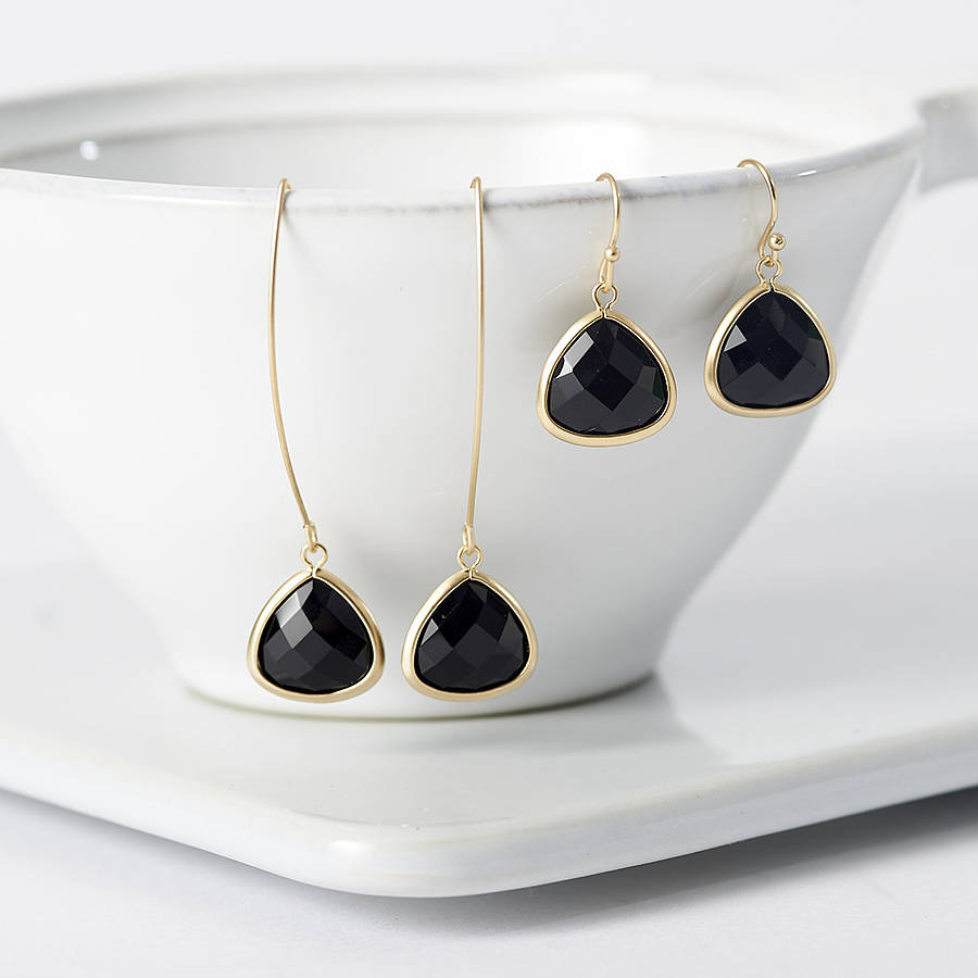 gold onyx faceted glass earrings by simply suzy q | notonthehighstreet.com