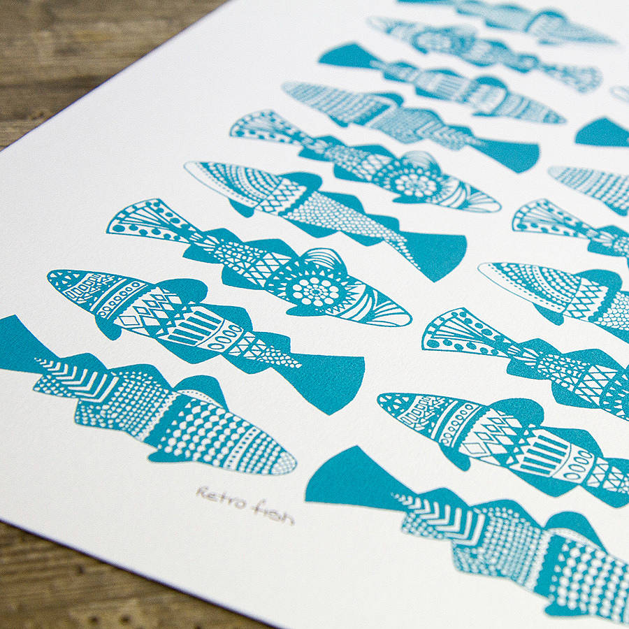 mini retro fish screen print by kiwi printmaking studio ...