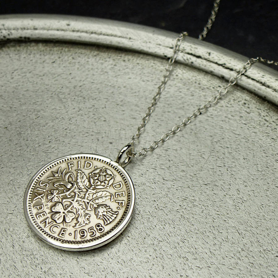 1965 Lucky Sixpence coin pendant with Sterling Silver 18 inch Chain