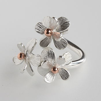 Silver And Solid Rose Gold Daisy Flower Ring, 2 of 6