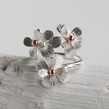 Silver And Solid Rose Gold Daisy Flower Ring, 4 of 6