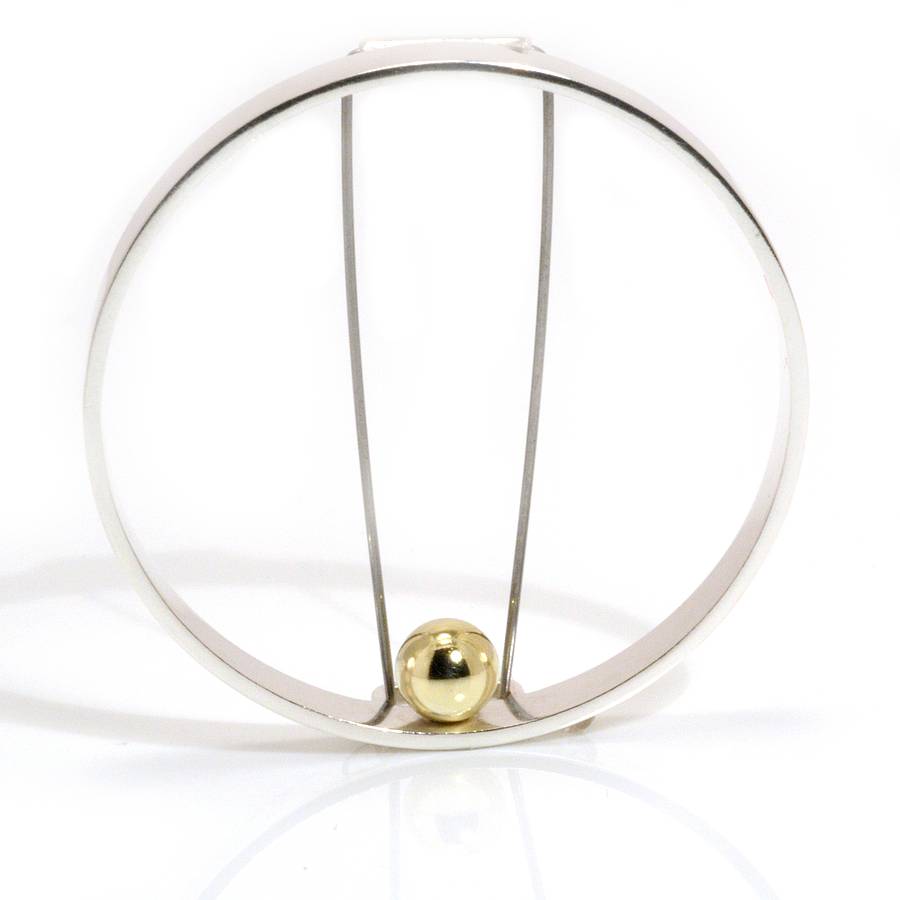 Silver Open Circle Brooch With Gold Ball, 1 of 6