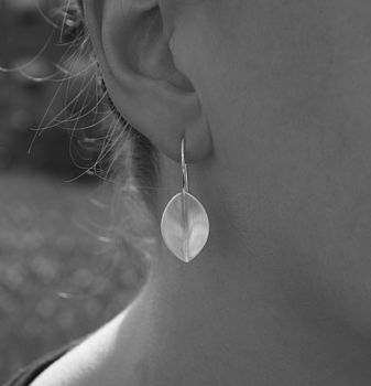 Brushed Silver Leaf Drop Earrings, 4 of 7