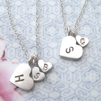 Mother And Child Sterling Silver Initial Heart Necklace, 2 of 10