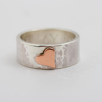 Personalised Wide Beaten Silver Heart Ring, 8 of 11