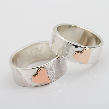 Personalised Wide Beaten Silver Heart Ring, 5 of 11