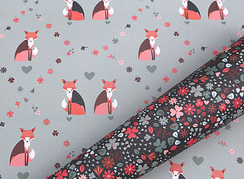 Double Sided Fox Floral Recycled Wrapping Paper Pack, 2 of 7