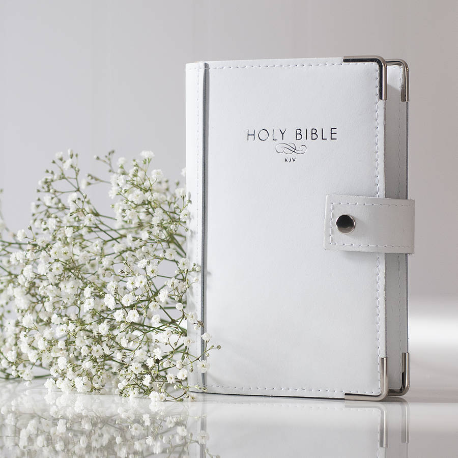 leather christening bible by oh so cherished