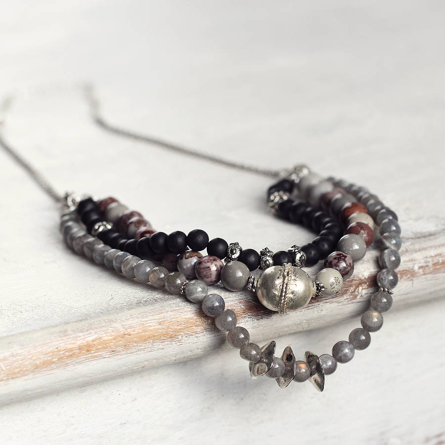 multi layered gemstone necklace by artique boutique