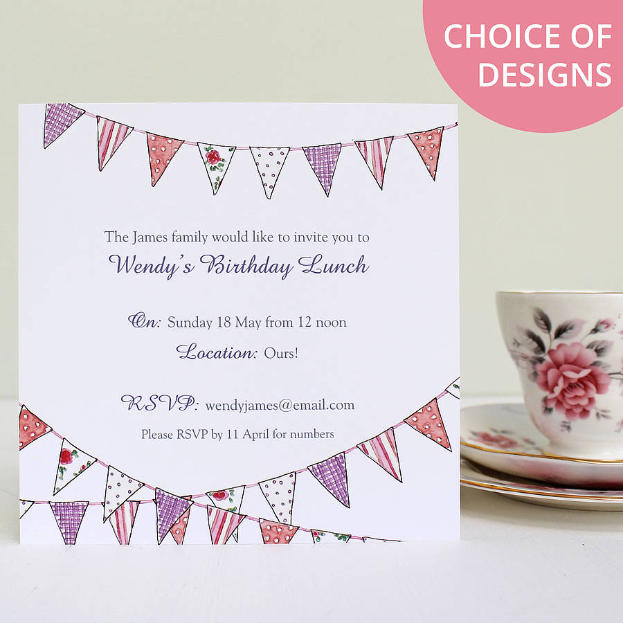 Personalised Bunting Party Invitations By Martha Brook