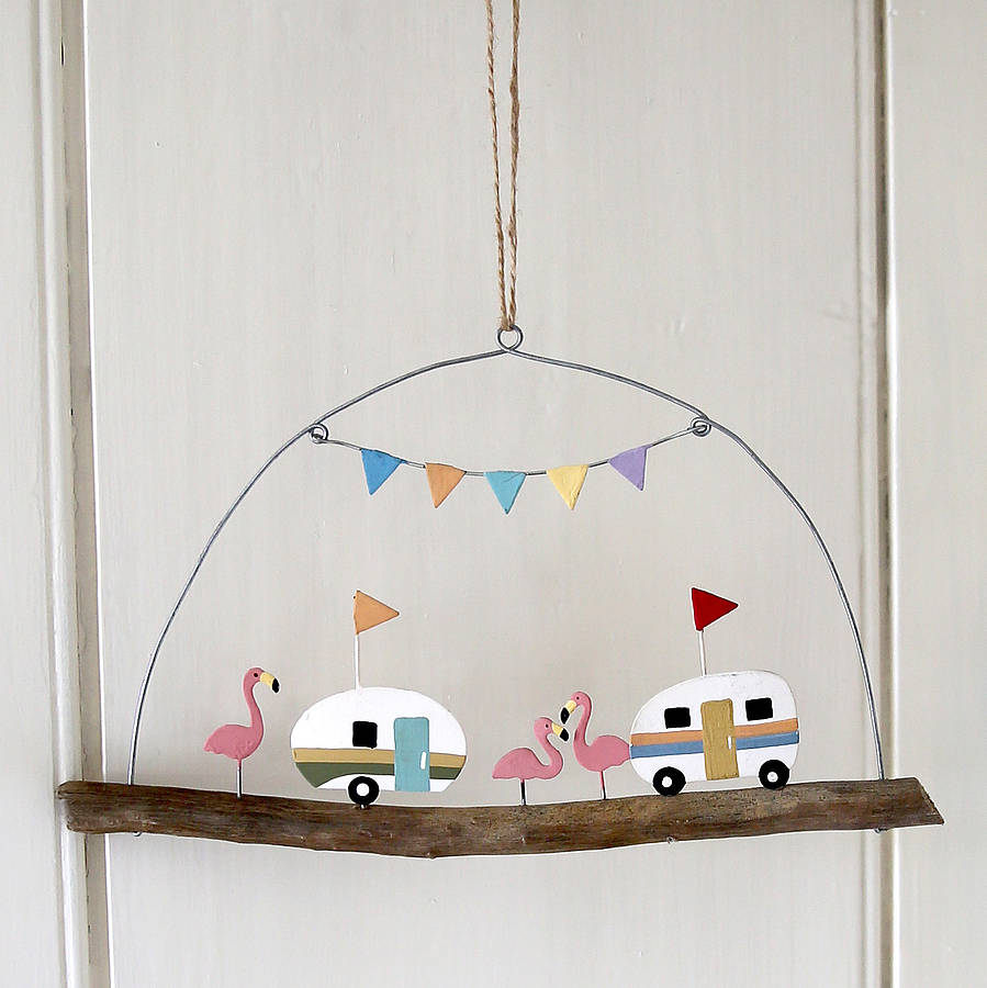 beach huts and caravans hanging decoration by red lilly