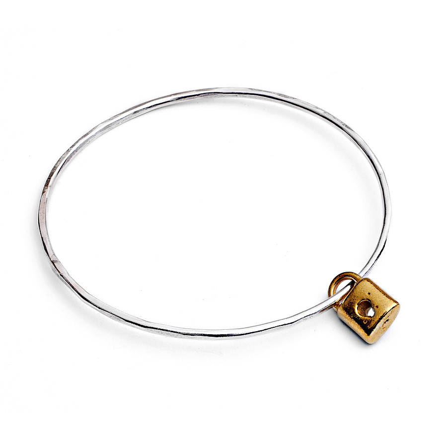 Gold Lock Charm Bangle By Cabbage White England