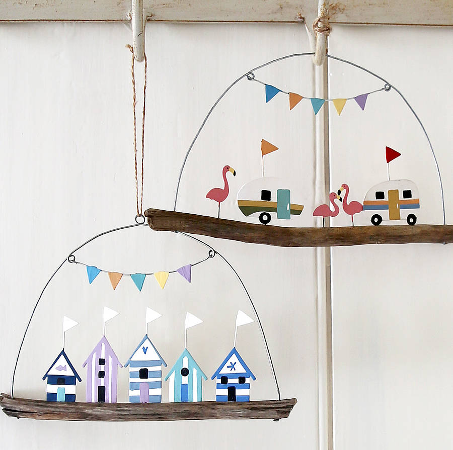 beach huts and caravans hanging decoration by red lilly