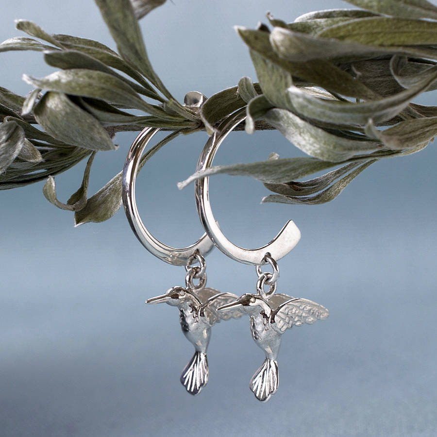 Hummingbird Stud Earrings By Lily Charmed Notonthehighstreet Silver Hummingbird Hoop Earrings Polished