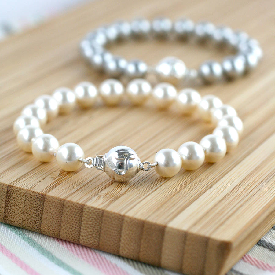 Personalised Silver Initial Pearl Bracelet By Louy Magroos