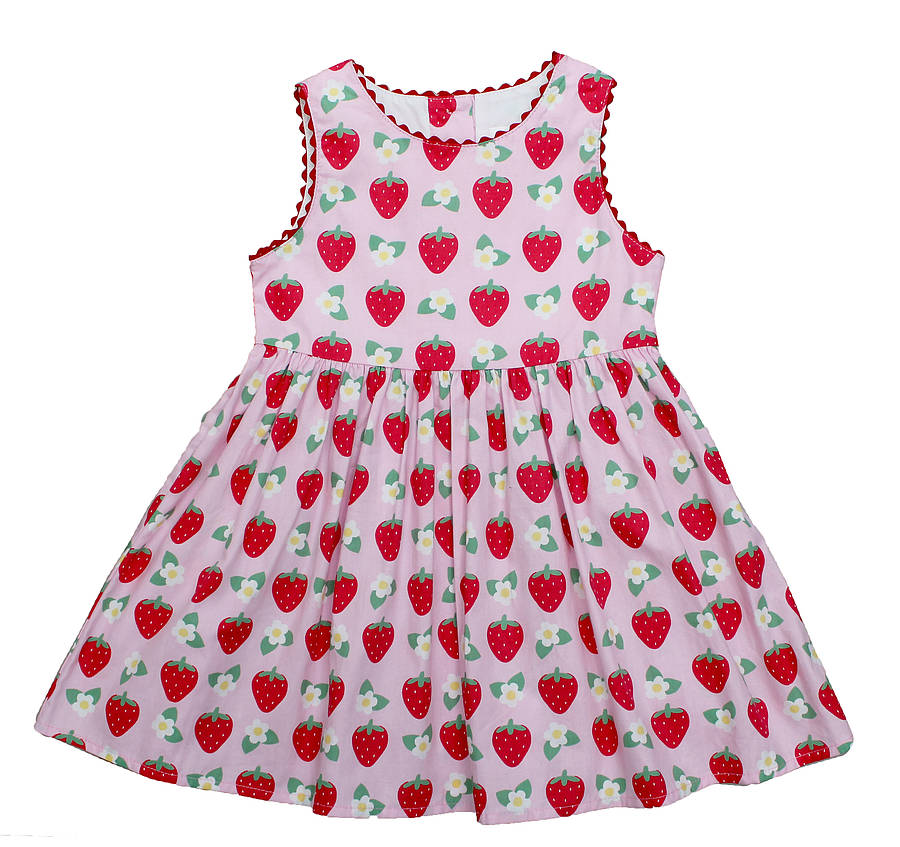 pink strawberry print party dress by toby tiger | notonthehighstreet.com