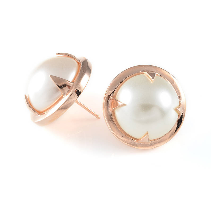 Rose Gold Oyster Pearl Earrings By Apache Rose London
