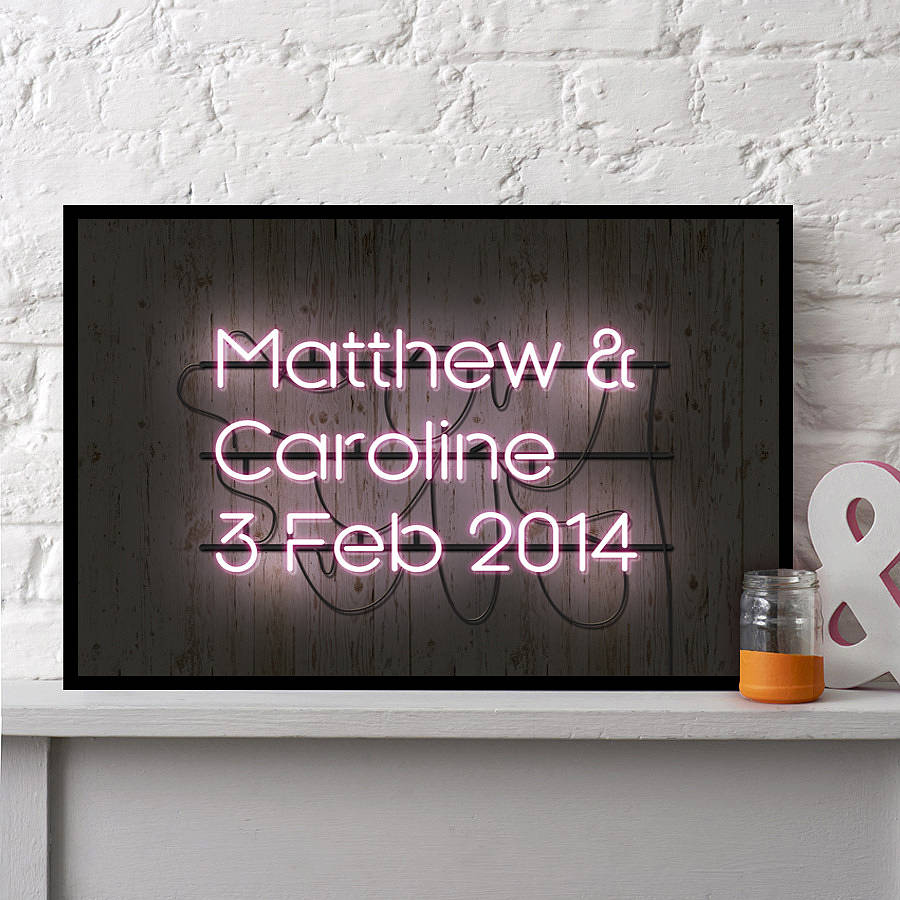 Personalised Neon Sign Framed Print By The Drifting Bear Co