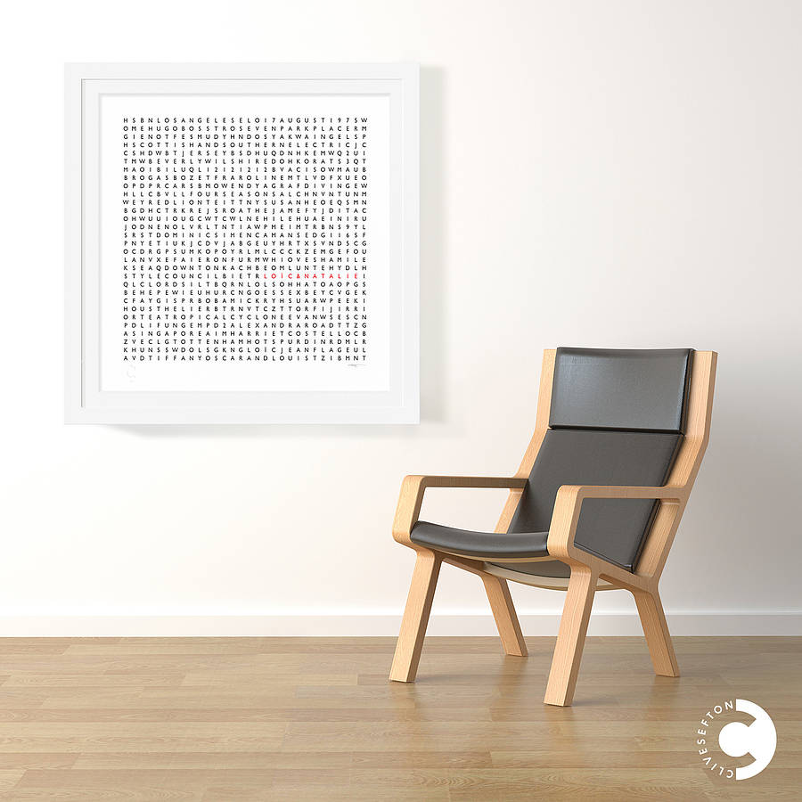 Personalised Word Search Silkscreen Print In 24ct Gold, 1 of 8