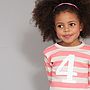 Posy Pink + Sand Striped Number/Age T Shirt, thumbnail 1 of 6