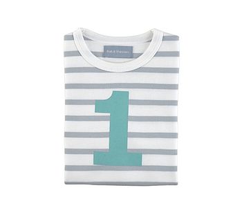 Grey + White Breton Number/Age T Shirt Turquoise, 2 of 6