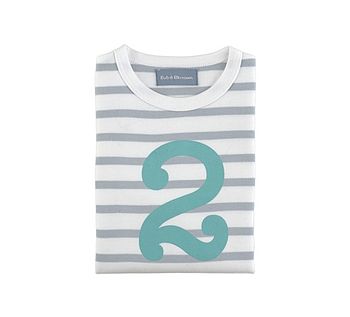 Grey + White Breton Number/Age T Shirt Turquoise, 3 of 6