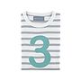 Grey + White Breton Number/Age T Shirt Turquoise, thumbnail 4 of 6