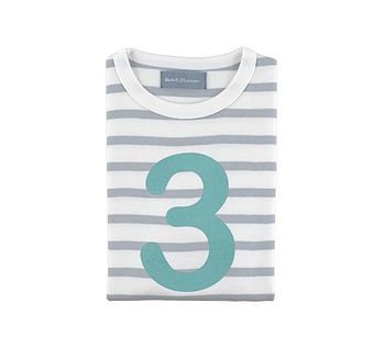 Grey + White Breton Number/Age T Shirt Turquoise, 4 of 6