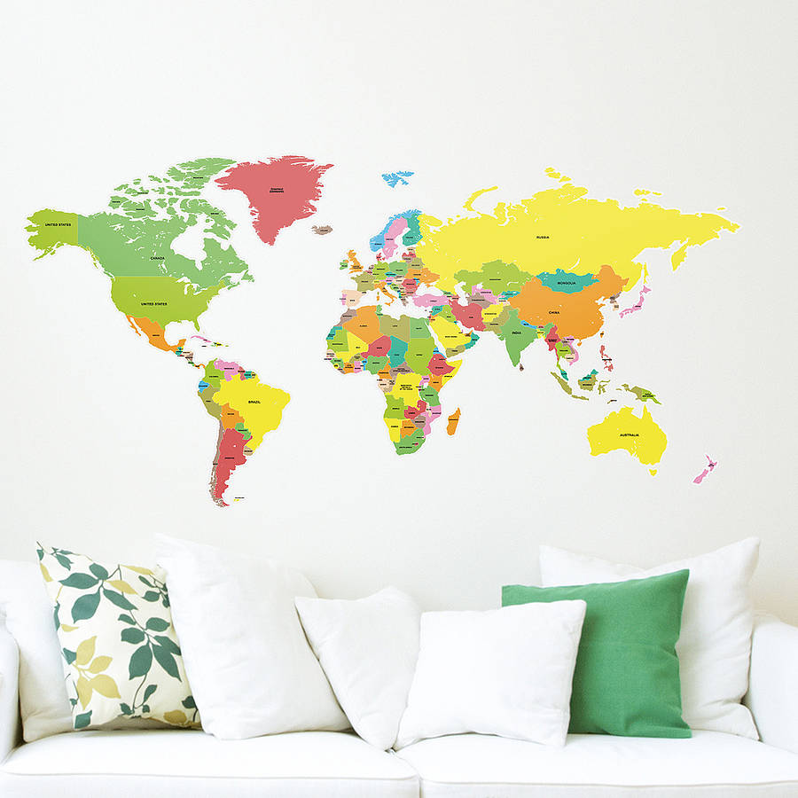 Countries Of The World Map Wall Sticker By The Binary Box