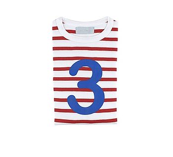 Red + White Breton Striped Number/Age T Shirt, 6 of 8