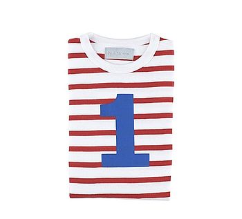 Red + White Breton Striped Number/Age T Shirt, 4 of 8