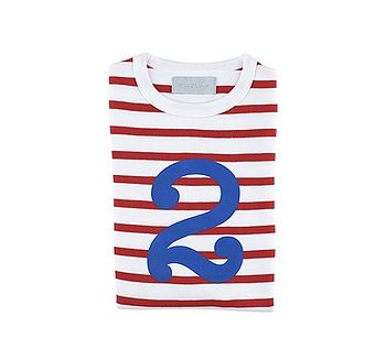 Red + White Breton Striped Number/Age T Shirt, 5 of 8
